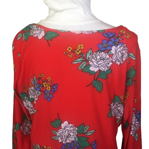 Bobbie Brooks Soft Plus Size Red Floral Dress 1X Rushed V neck - Picture 4 of 8